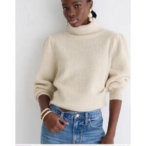 J.Crew Puff-Sleeve Turtleneck Sweater in ivory Size Large